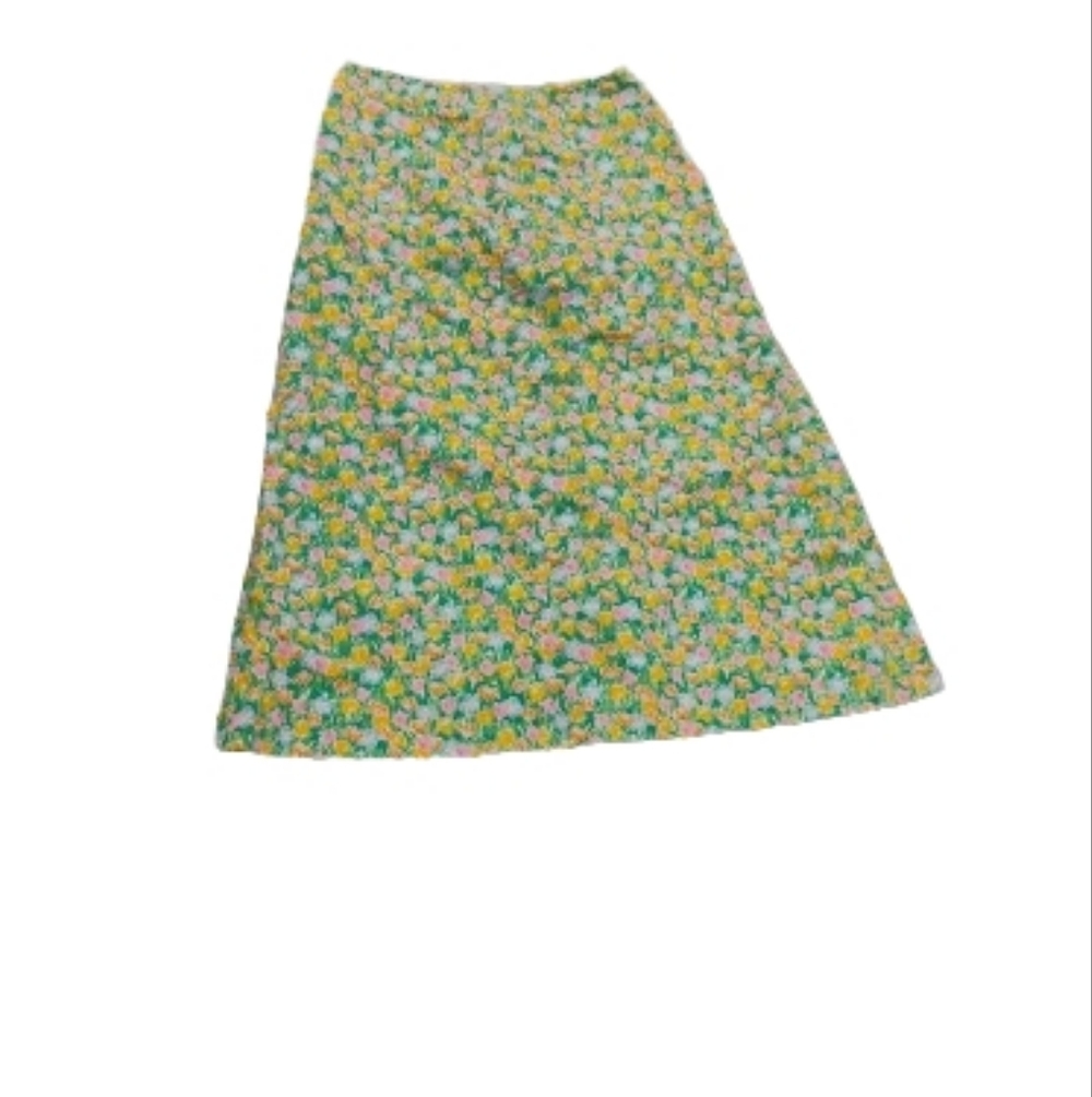 Vintage 1970s Womens Easter Green Floral Spring Skirt